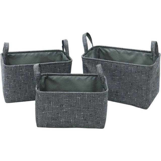 JVL Shadow Rectangular Fabric Storage Baskets with Handles, Set of 3 - Charcoal - Grey