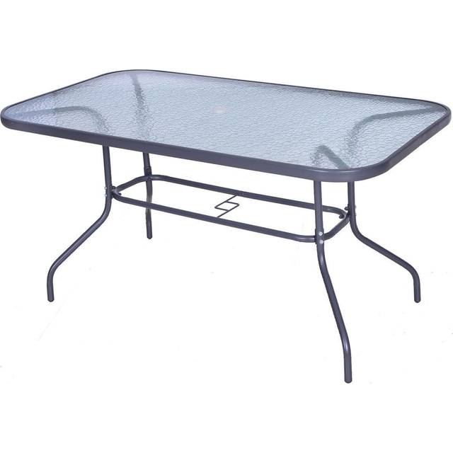 Outsunny Metal Garden Patio 120cm Dining Table w/ Glass Umbrella Hole, Grey