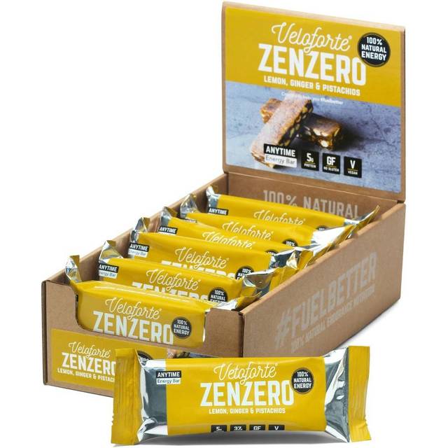 Veloforte Zenzero Natural Energy Bar Box of 12 x 62g Bars - Lemon, Ginger & Pistachios