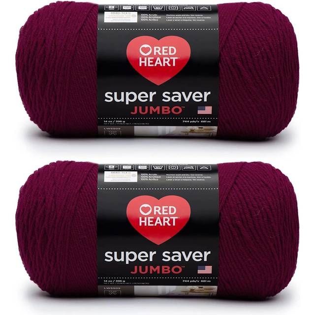 Red Heart Super Saver Jumbo Burgundy Yarn - 2 Pack of 396g/14oz - Acrylic - 4 Medium (Worsted) - 744 Yards - Knitting/Crochet