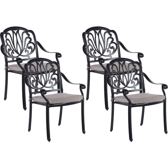 Beliani Set of 4 Garden Chairs with Cushions ANCONA Metal Black, Black