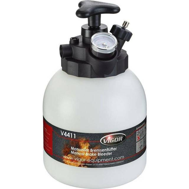 ViGOR Bremsentlüfter Satz V4411 I Betriebsdruck: max 1,4 bar, Manometer-Bereich: 0 - 2 bar, 3 Liter Tank I Entlüften von Brems- und Kupplungssystemen mit integriertem Druckablassventil