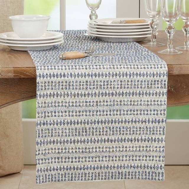 Saro 840.BL1672B 16 x 72 in. Woven Line Oblong Table Runner, Black