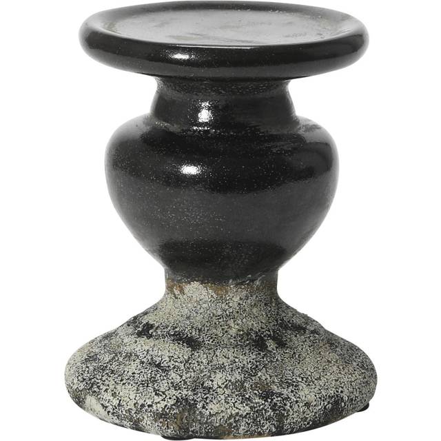 Creative Co-Op 2-Tone Sculptural Terracotta Pillar Candle Holder  Distressed Black