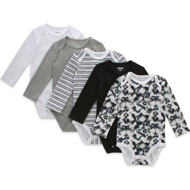 Hanes Baby Girls Bodysuits  Ultimate Flexy Infant Long Sleeve 5-pack  White/Grey/Black  0-6M US
