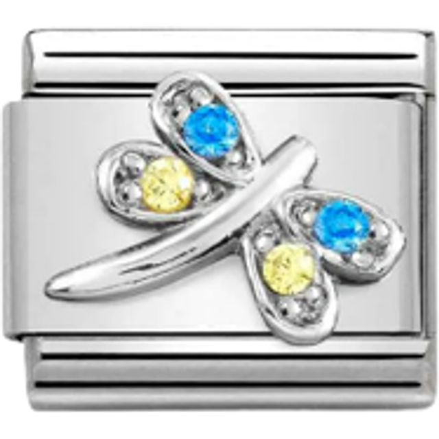 Nomination Classic Silver CZ Light Blue and Yellow Dragonfly Animal Ch