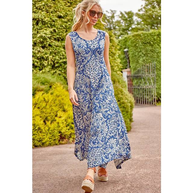 Border stripe print hanky hem swing dress - ladies roman originals women