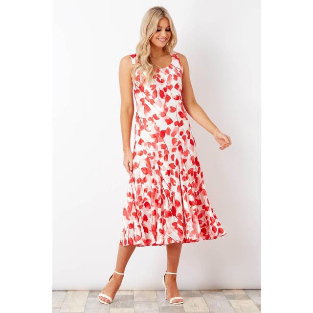 Roman Womens Poppy Print Bias Cut Midi Dress - Red - Size 10 UK