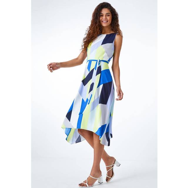 Roman Womens Geo Print Fit And Flare Dress - Blue - Size 18 UK