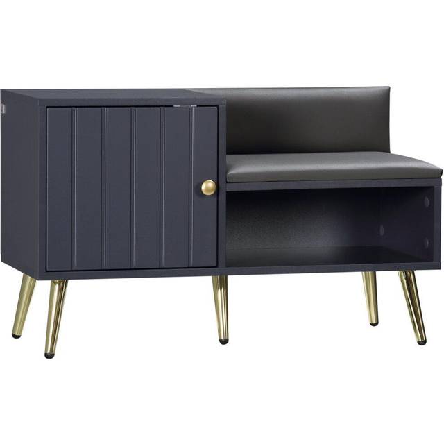 HOMCOM Upholstered Entryway Shoe Bench with Storage Cabinet Open Shelf Grey | TJ Hughes
