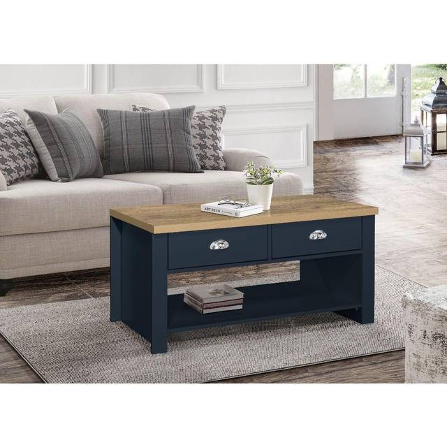 Birlea Highgate 2 Drawer Coffee Table Navy And Oak, Blue