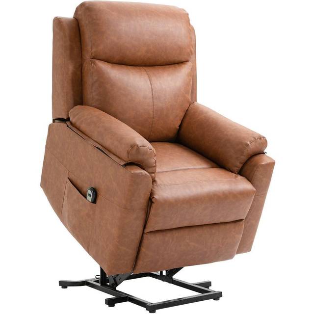 Power Lift Chair Electric Riser Recliner for Elderly - Faux Leather Sofa Lounge Armchair with Remote Control and Side Pocket - Brown - TJ Hughes