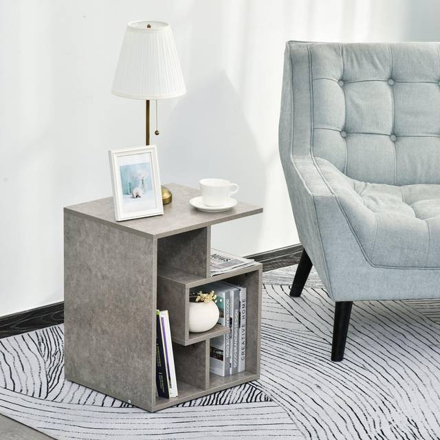 Homcom - 3-Tier Side End Table Open Shelves Storage Coffee Book Magazine Desk Grey