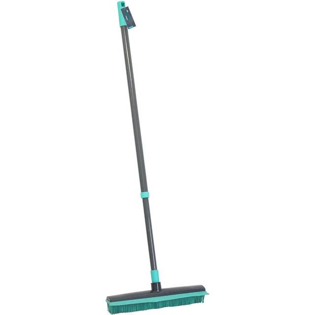 JVL Indoor Extendable Rubber Bristle Brush Broom with Squeegee, Grey/Turquoise