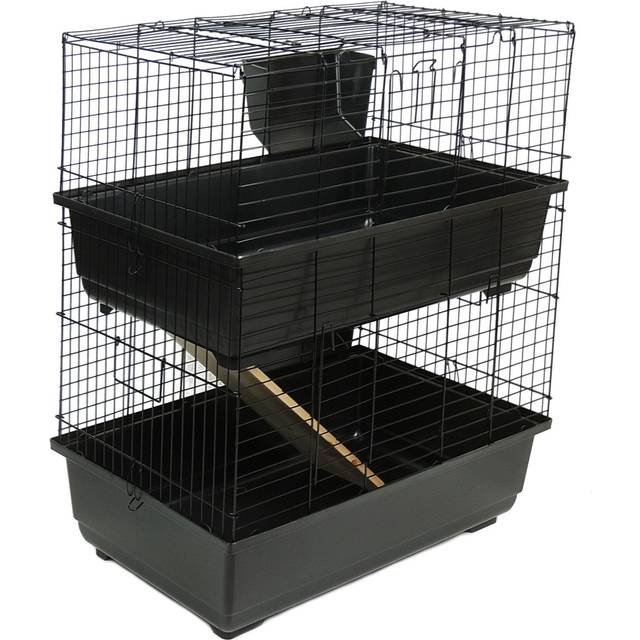 80 Double Indoor Cage with Hayrack - Black