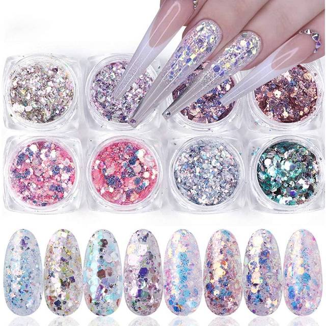 Holographic Nail Glitter Flakes Nails Supply Mermaid Powder Nail Art Decorations Shiny 3D Nail Sequins DIY Manicure Charms Design Acrylic Nails Suppli