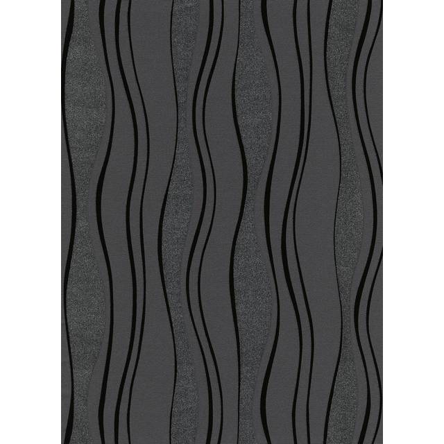Charcoal Grey Black Glitter Textured Wallpaper Vinyl Wave Stripe