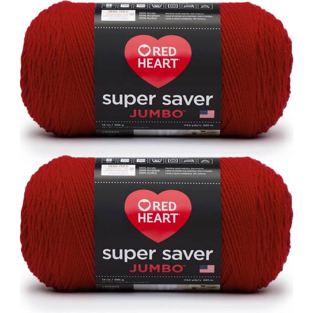Red Heart Super Saver Jumbo cherry Red Yarn - 2 Pack of 396g14oz - Acrylic - 4 Medium (Worsted) - 744 Yards - Knittingcrochet