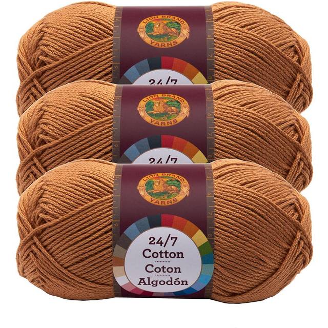 Lion Brand 24/7 Cotton Yarn  Yarn for Knitting  Crocheting  and Crafts  Camel  3 Pack