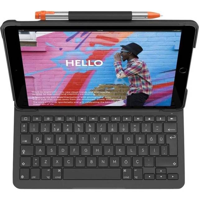 Logitech iPad-tangentbordsfodral (10:e generationen) | Slim Folio med integrerat trådlöst tangentbord (Grafitgrått) - US International Layout