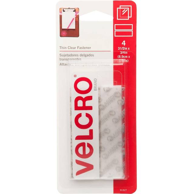 "VELCRO(R) Brand Thin Fasteners Tape .75""X3.5"" 4/Pkg-Clear 91327"