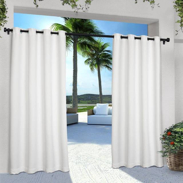 TOWN & COUNTRY BASICS Cabana Solid GT Indoor/Outdoor Light Filtering Grommet Top Curtain Panel Pair  54x120  White
