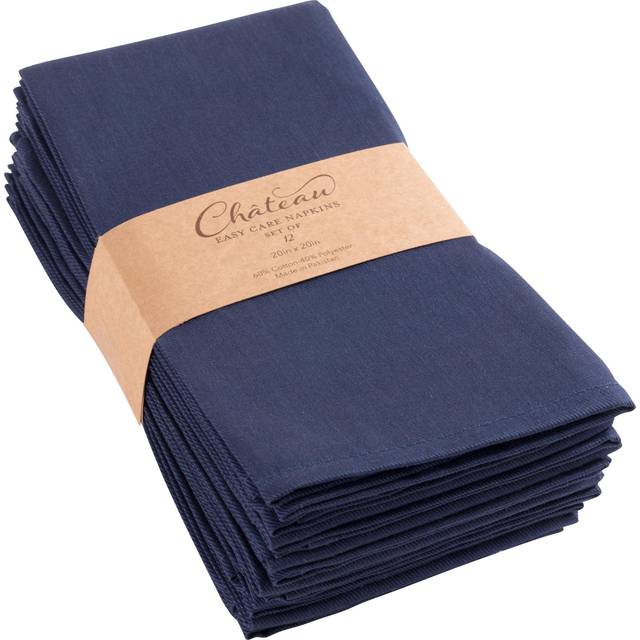 Chateau EasyCare Cloth Dinner Napkins  Set of 12 Oversized 20 x 20 inches  Navy Blue