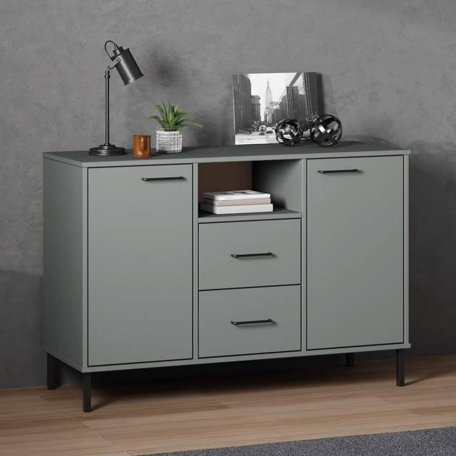 (grey) vidaXL Solid Wood Sideboard with Metal Legs OSLO Home Furniture Multi Colours