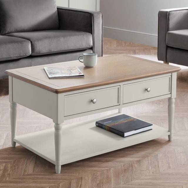 Julian Bowen Provence 2 Drawer Grey and Limed Oak Coffee Table - Wood
