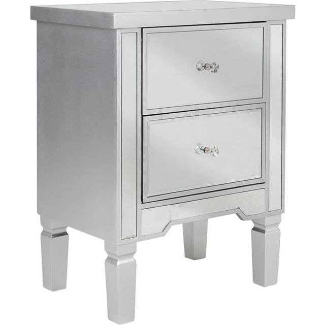 2 Drawer Bedside Table TIGY Glass Silver
