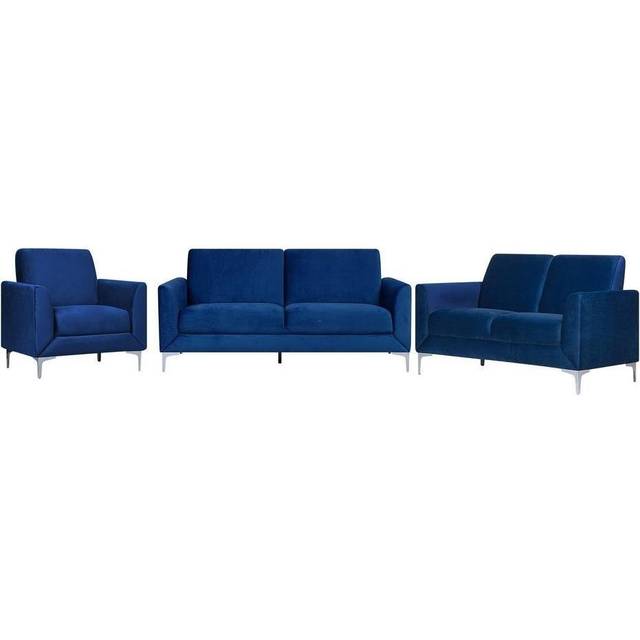 Beliani Velvet Living Room Set Navy Blue Fenes, Blue