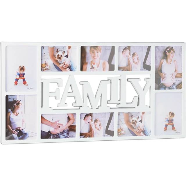 Relaxdays Picture Frame Family, Photo Frame for 10 Pictures, Hanging Collage, HWD: 36.5 x 72 x 2 cm, White