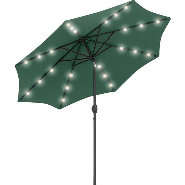 2.7m Patio Garden Umbrella Outdoor Parasol with Tilt Crank and 24 LEDs Lights Green - Outsunny