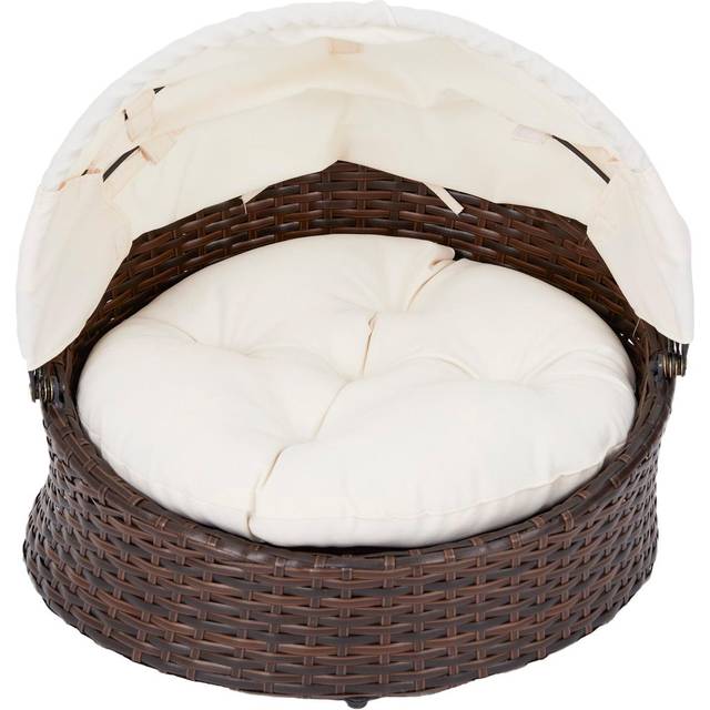 Teamson Pets Clotho Indoor/Outdoor Rattan Pet Bed - Brown/Cream, Brown
