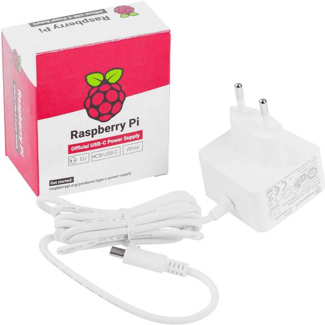 Raspberry Pi 4 Model B Official PSU, USB-C, 5.1V, 3A, EU Plug, White