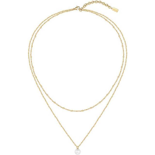 BOSS Cora Yellow Gold Plated Pearl Layered Necklace
