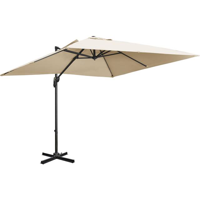 Outsunny 2.7 x 2.7 m Cantilever Parasol, Square Overhanging Umbrella with Cross Base, Crank Handle, Tilt, 360? Rotation and Aluminium Frame, Cream White, Cream
