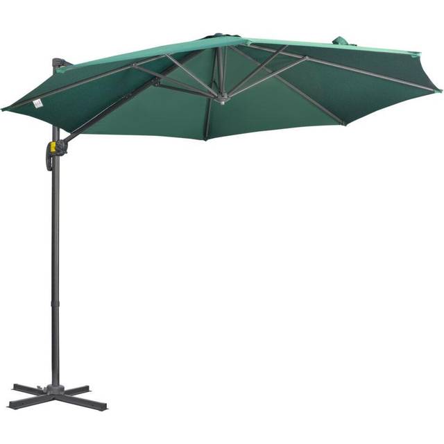Outsunny Cantilever Parasol 3x3m with Cross Base, 360° Rotating Garden Umbrella with Crank Handle and Tilt, Green Aosom UK