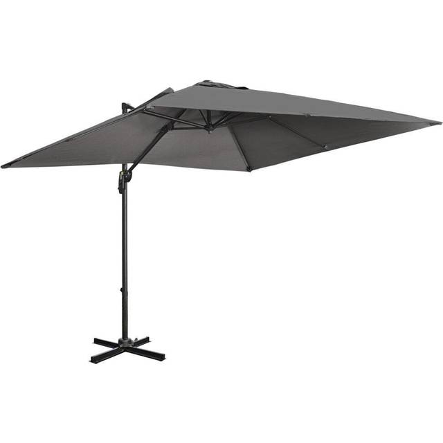 Outsunny 2.7 X 2.7 M Cantilever Parasol, Square Overhanging Umbrella With Cross Base, Crank Handle, Tilt, 360° Rotation And Aluminium Frame, Dark Gre