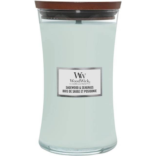 Sagewood & Seagrass Large Hourglass Candle WoodWick, Green, 10.2cm x 10.2cm x 17.8cm | Fruity & Citrus (10.2cm x 10.2cm x 17.8cm)