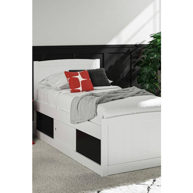 Maxistore 3 Door Black Wooden Storage Single Bed Frame - White