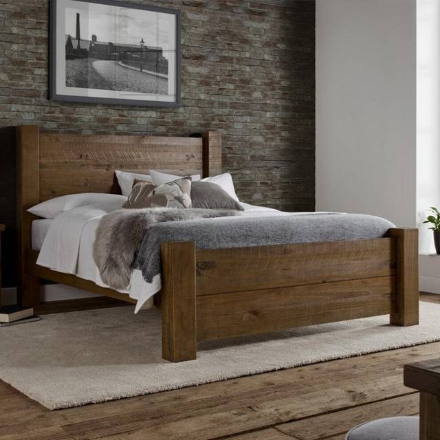 Plank Wooden Bed Frame LFE - Bed Frame - Brown - Double