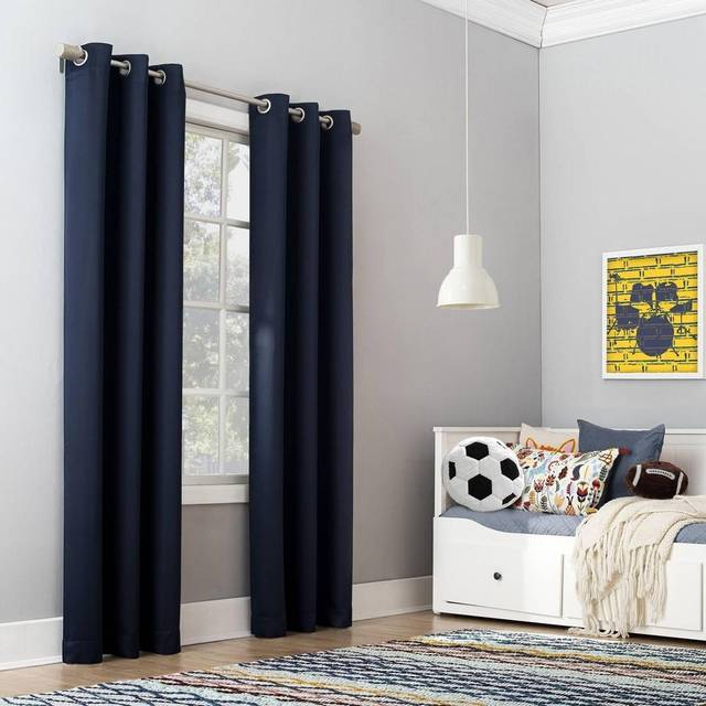 "Sun Zero Riley Kids Bedroom Blackout Grommet Curtain Panel  40"""""""" x 84""""""""  Navy Blue"
