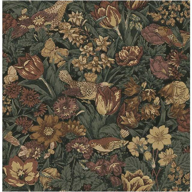 NextWall Bird Floral Vintage Peel and Stick Wallpaper (Mahogany & Graphite)