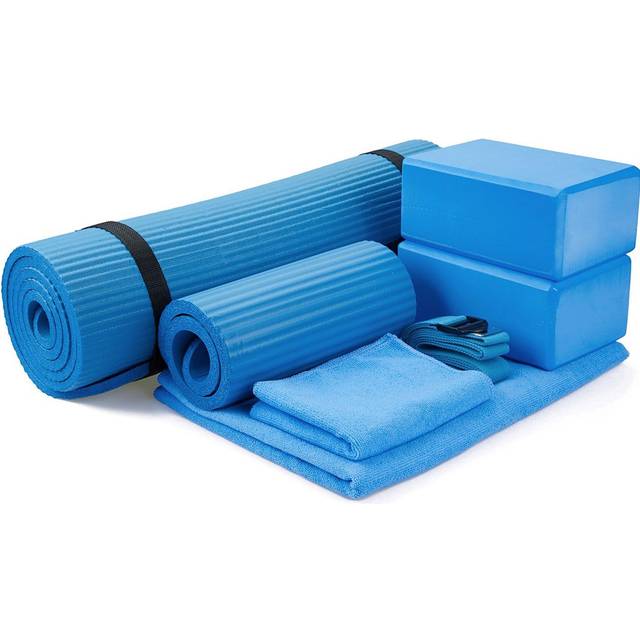 BalanceFrom GoYoga 7 Piece Yoga Set with 1/2 inch Mat with carrying Strap -Black
