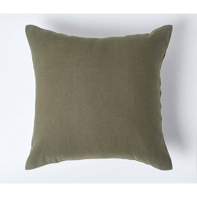 Homescapes Khaki Green European Linen Pillowcase, 60 x 60 cm