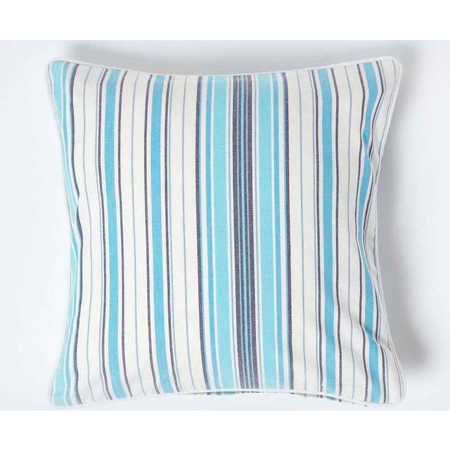 Homescapes Cotton New England Stripe Cushion Cover, 45 x 45 cm - Blue