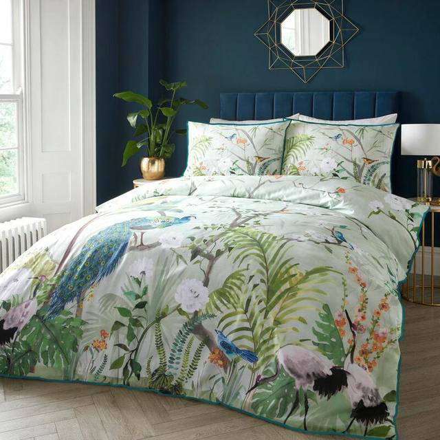 Peacock Jungle Green/White Brushed Cotton 20TC Modern & Contemporary Duvet Cover Set (Super King - 2 Standard Pillowcases)