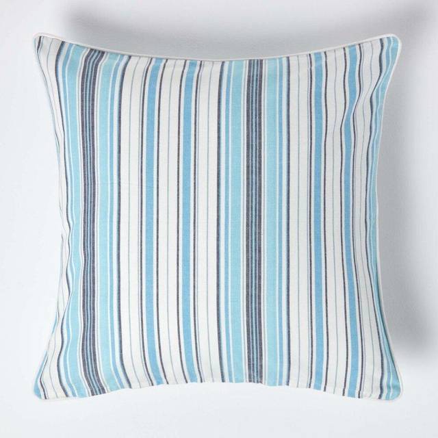 Homescapes Cotton New England Stripe Cushion Cover, 60 x 60 cm - Blue