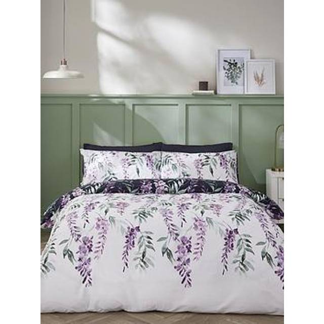 Wisteria Duvet Cover Set White/Navy - Catherine Lansfield - Size: DOUBLE